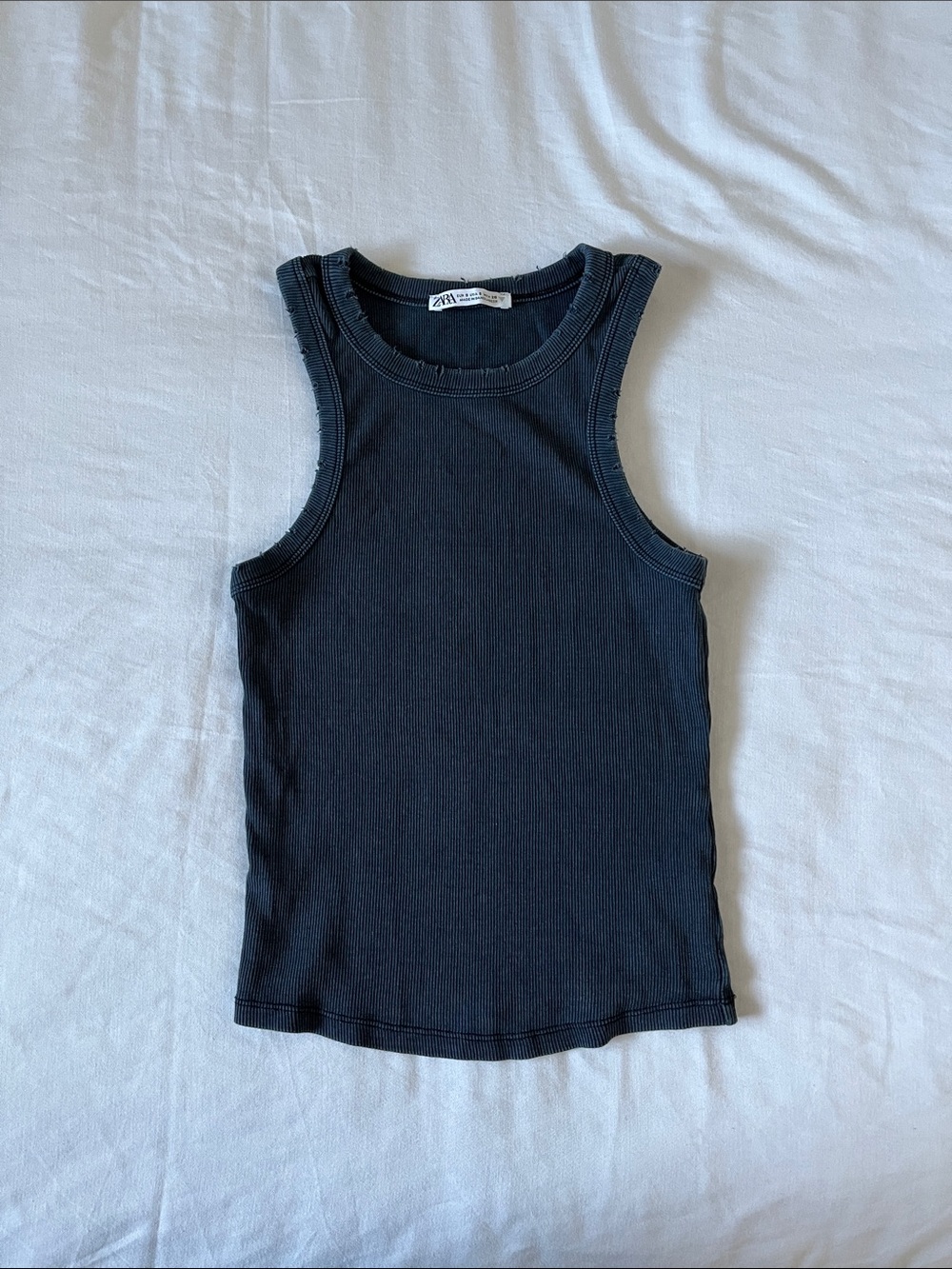Zara Dark Navy Black Ribbed Tank Top